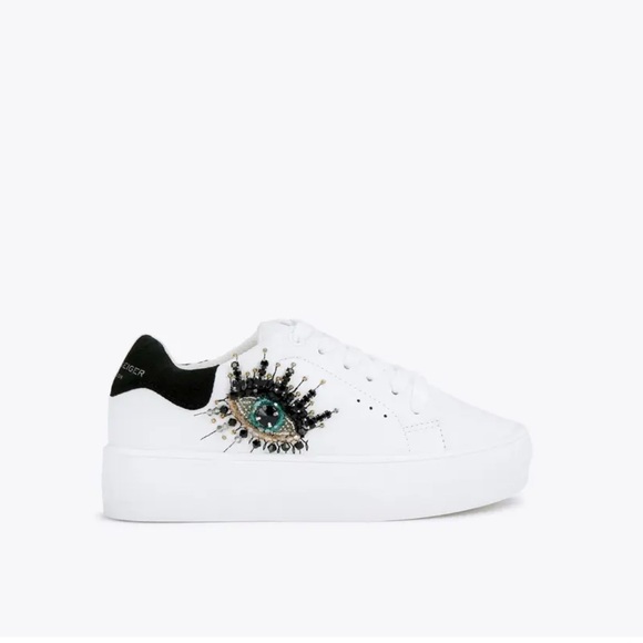 Kurt Geiger White Sneakers with Embellished Eye - Picture 1 of 12